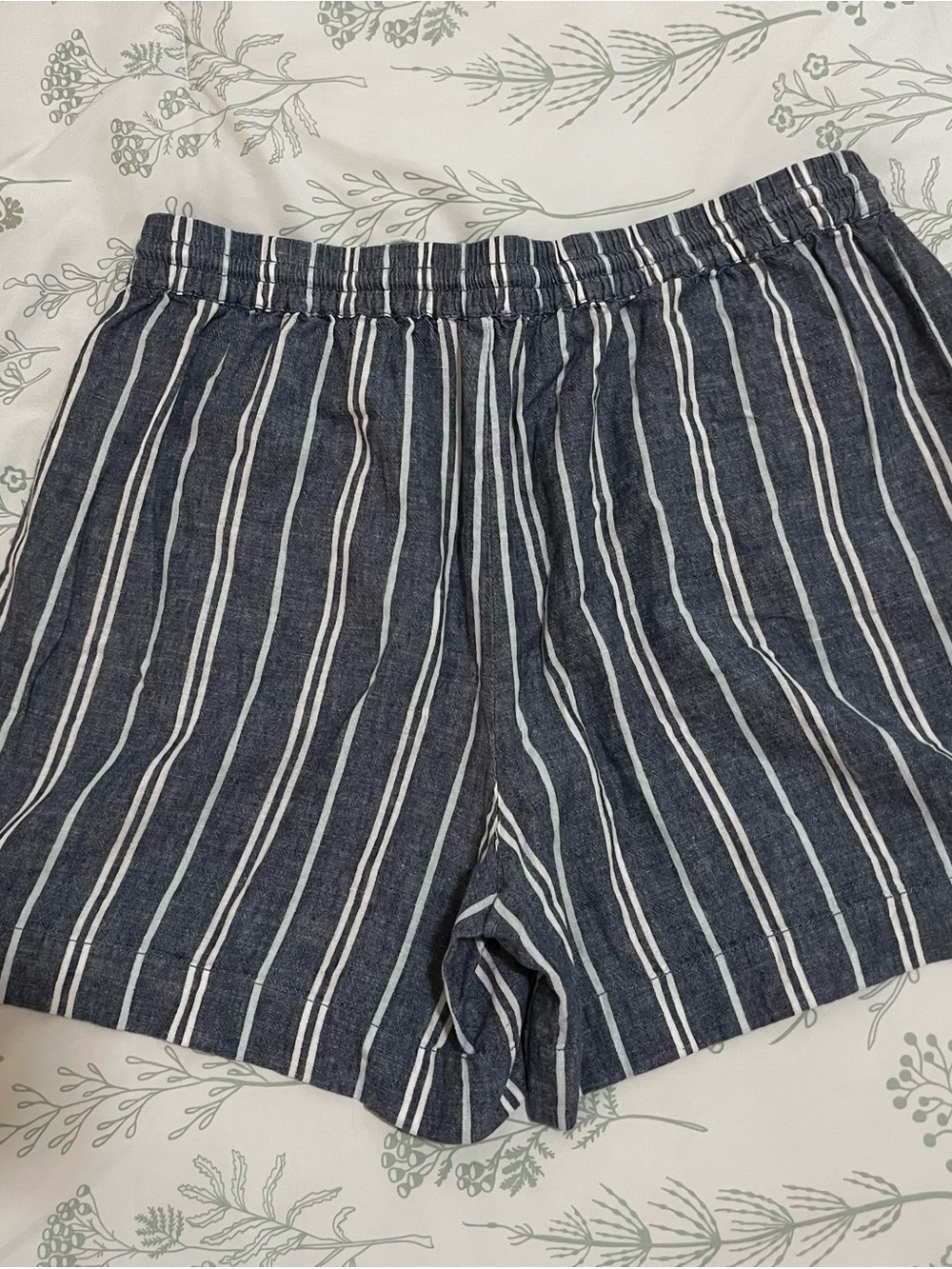 beachlunchlounge Linen Blue & White Striped High-Waist Drawstring Shorts Sz L - Picture 5 of 11